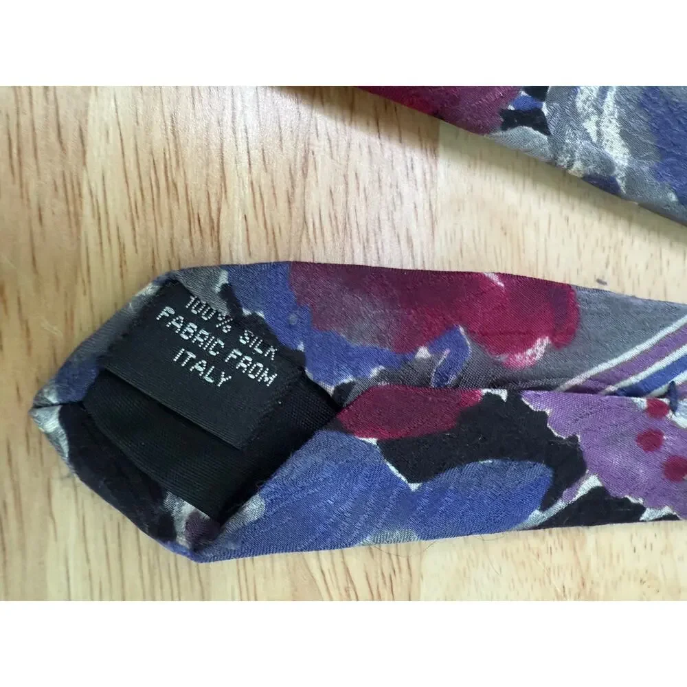 Marc Lewis Italy Men's Silk Neck Tie Purple Pink Silver Floral Abstract JL